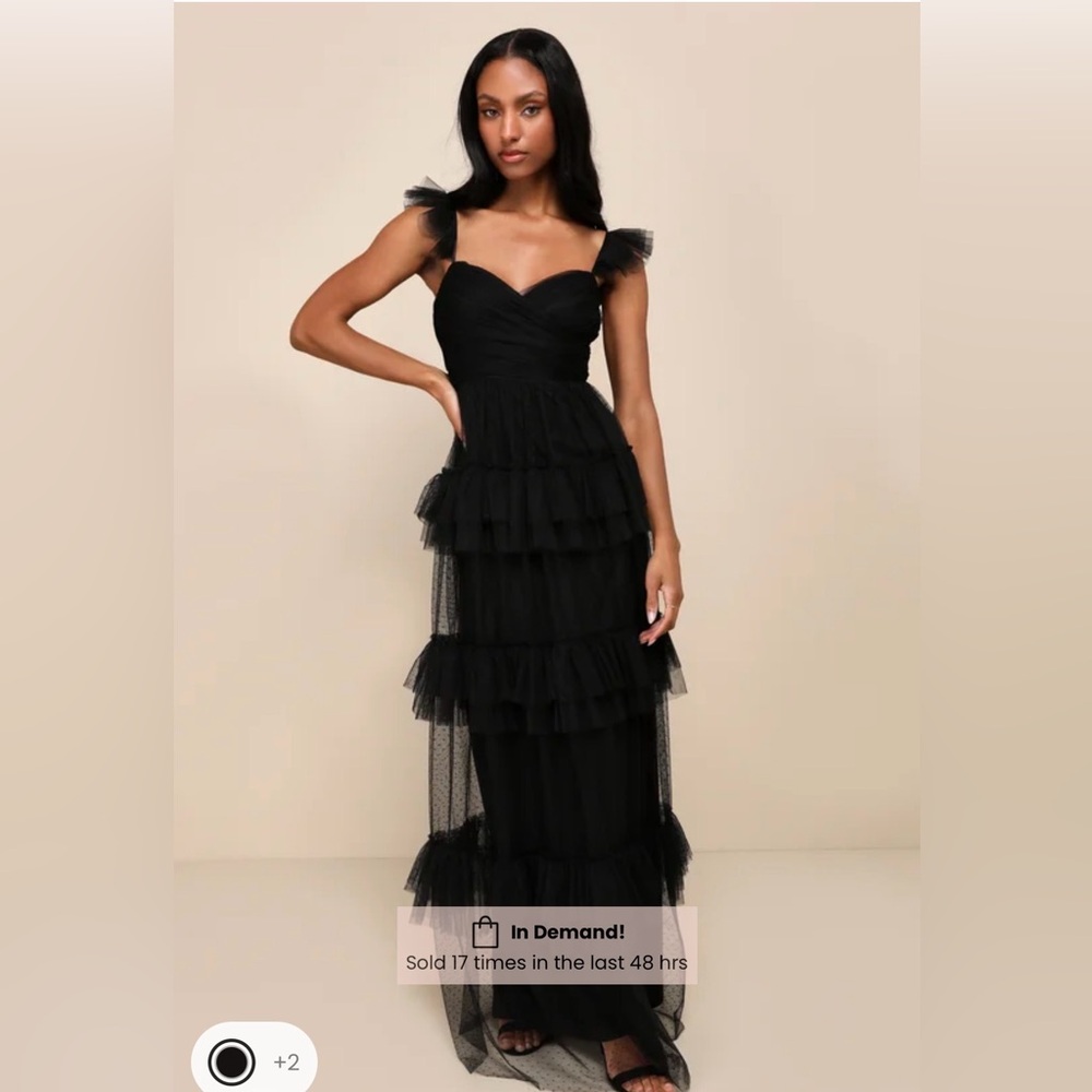 Lulus Pure Radiance Black Mesh Swiss Dot Tiered Maxi Dress